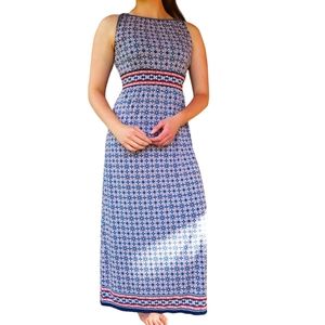 Women's Summer Sleeveless Red White Blue 4th of July Maxi Dress Size M